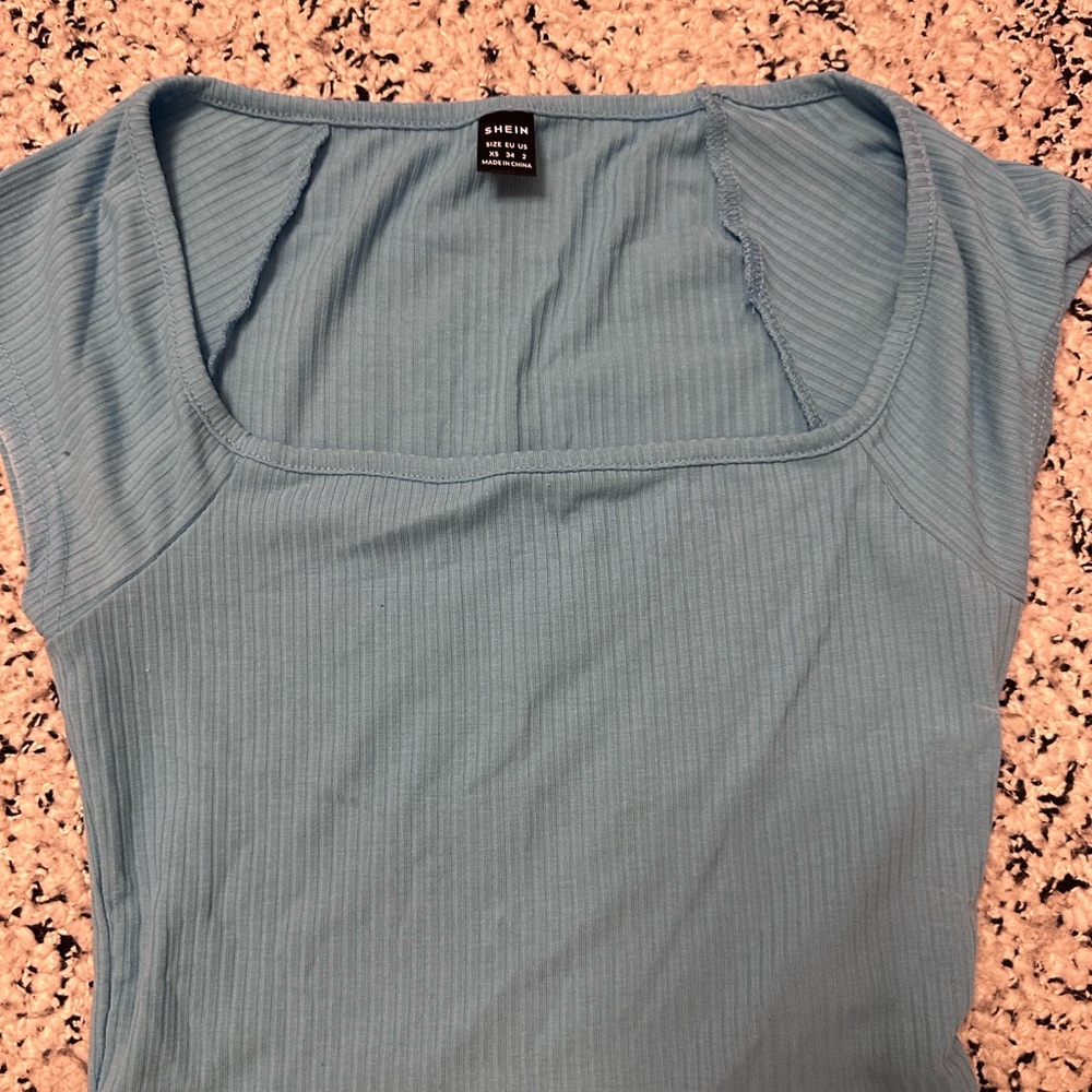 SHEIN Light Blue Ribbed Bodysuit